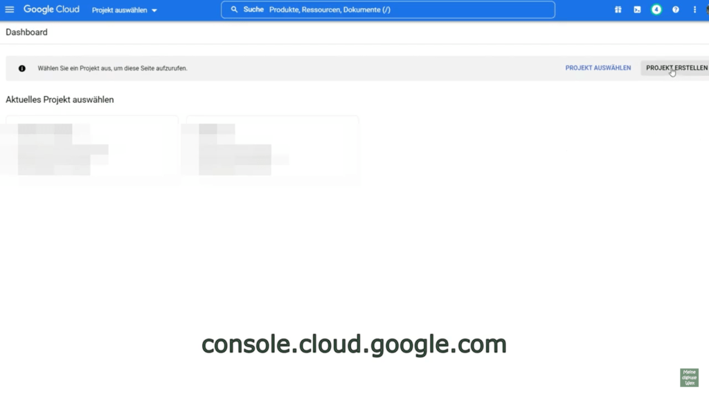 Projekt erstellen auf der Seite console.cloud.google.com